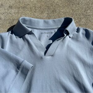 Co. Thirty Six CO36 Polo Shirt Mens Large Baby Blue Cotton Stretch Preppy V Neck
